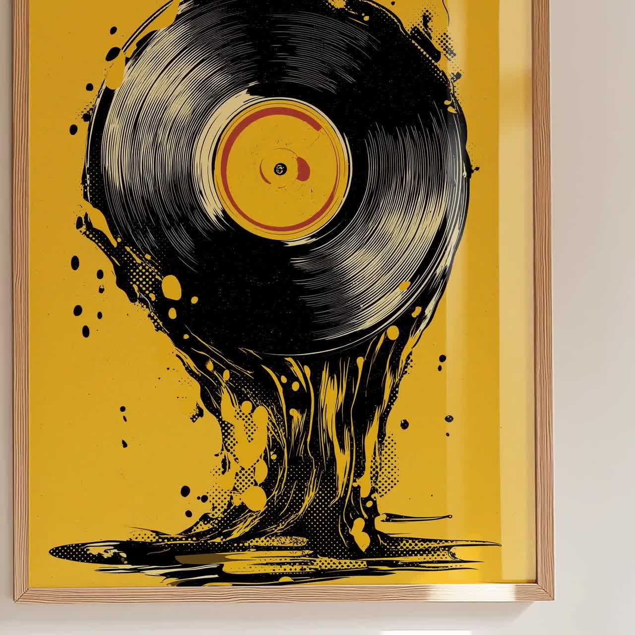 Vinyl Record Canvas Art - Mustard Yellow Music Artwork, Retro Wall